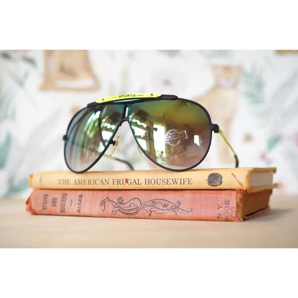 Vintage Aviator Sunglasses 1980s Taiwan NOS Multicolor Rave Party Retro Sporty